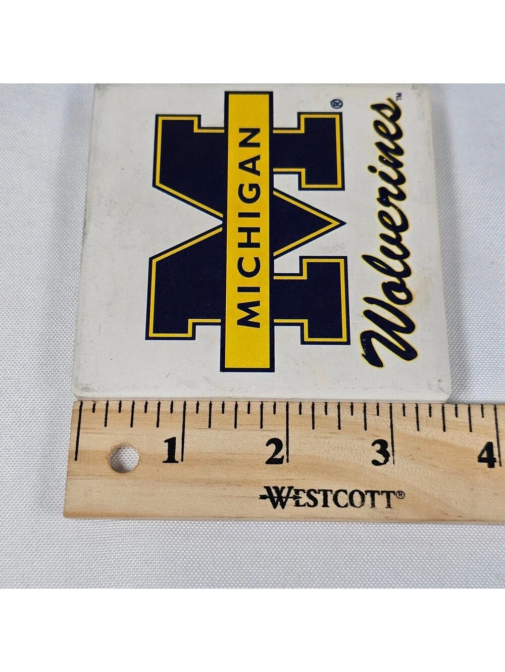 Vtg Michigan Wolverines Coaster Set of 4 w/ Rustic Wood Crate Holder Farm Fresh